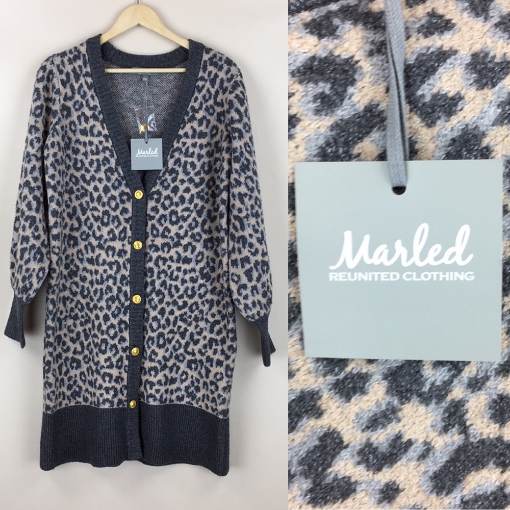 Marled Leopard Longline Cardigan Duster Sweater NWT
